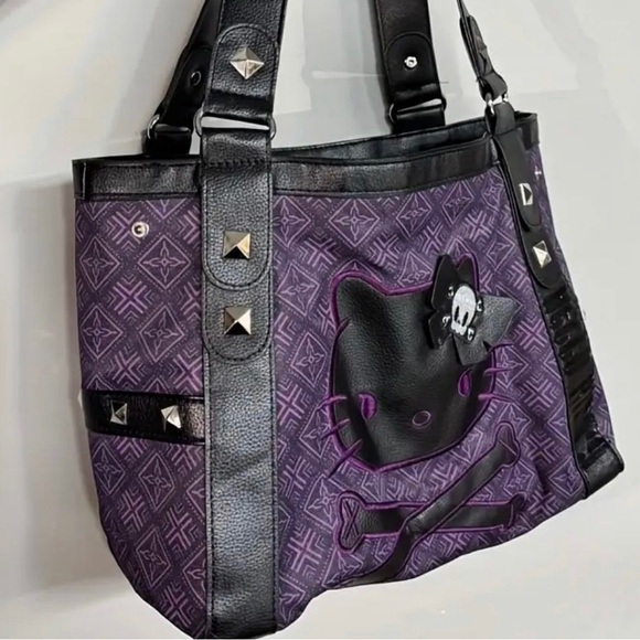 HELLO KITTY ANGRY SKULL BLACK AND PURPLE TOTE BAG NEW Christmas - Picture 7 of 9